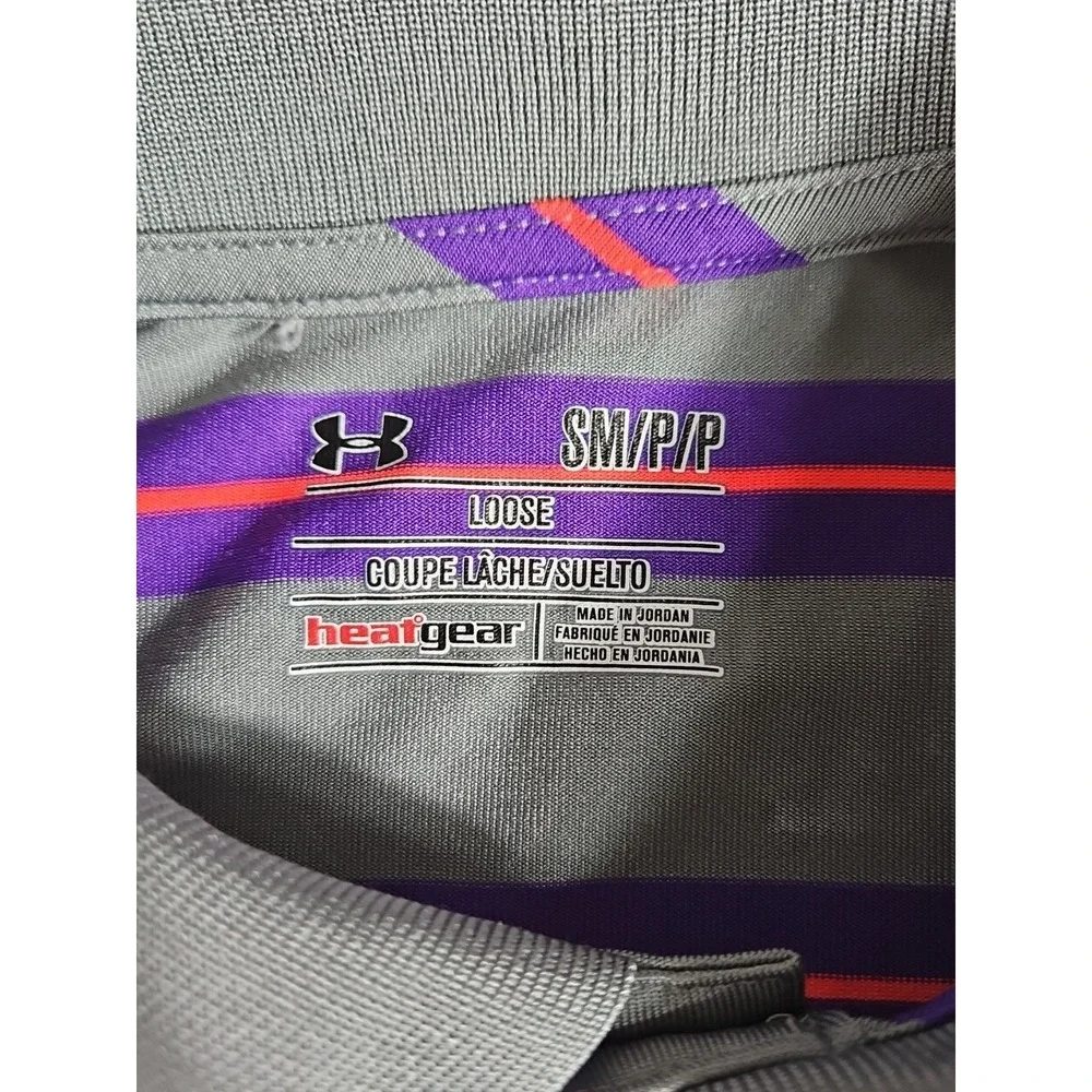 Under Armour Heat‎ Gear Loose Golf Polo Shirt Mens Small Gray/Purple/Pink